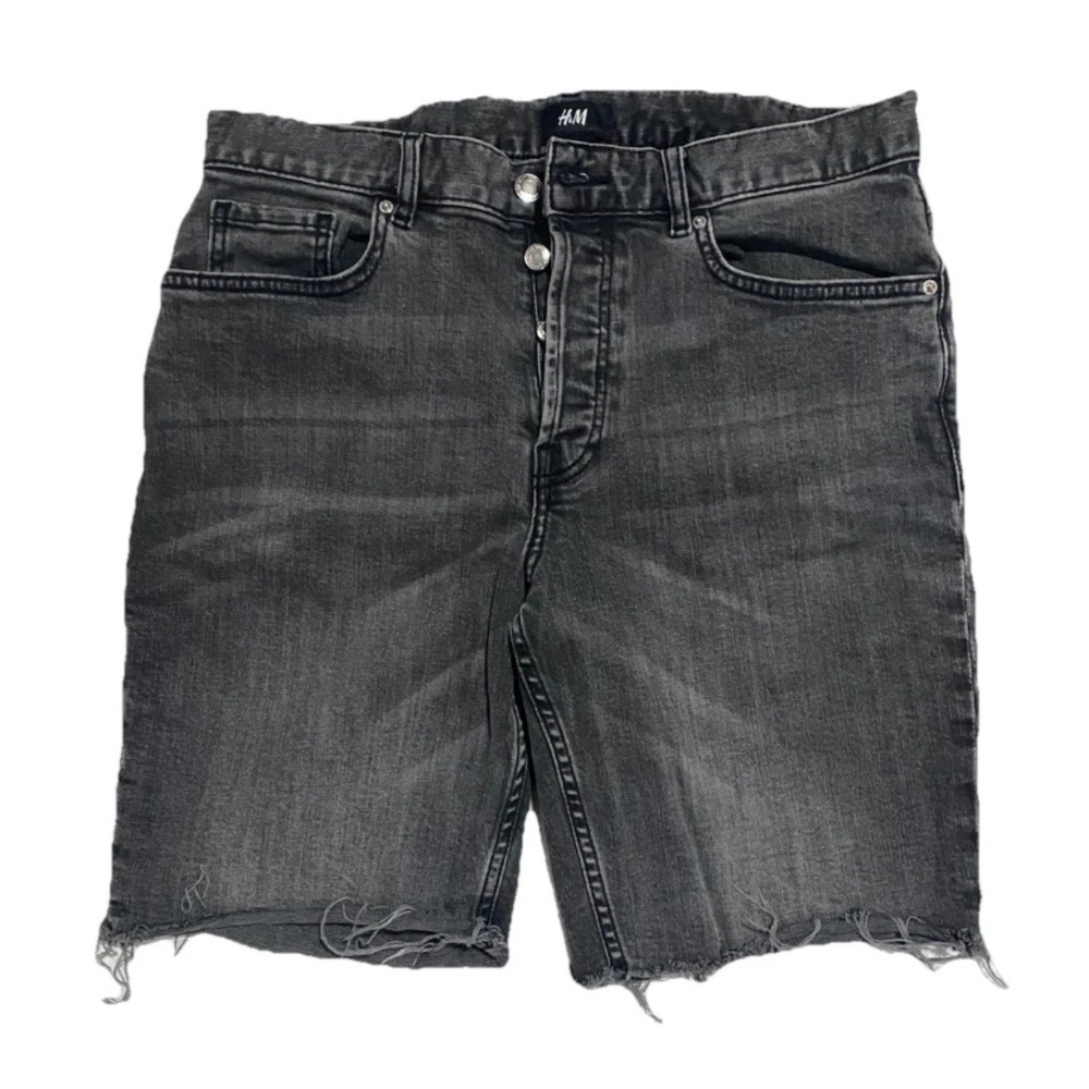 H&M Men’s Size 30 Black Gray Denim Jeans Y2K Cut Off Shorts Excellent Condition